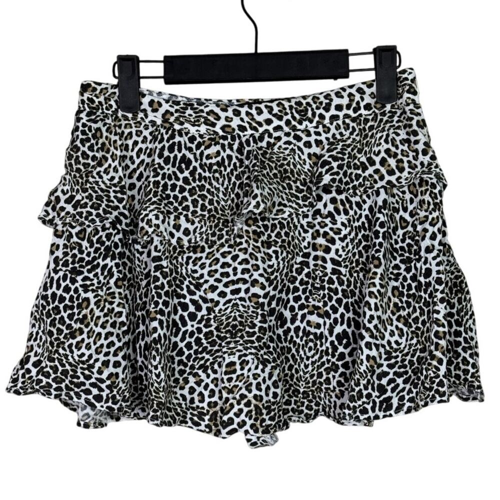 Zara Women’s Animal Leopard Print Short Skirt Skort Ruffle Waist S Brown Tan